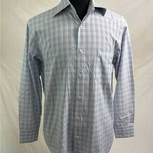 HUGO BOSS Mens Sharp Fit Shirt Size 16 1/2 Blue Purple Check Cotton